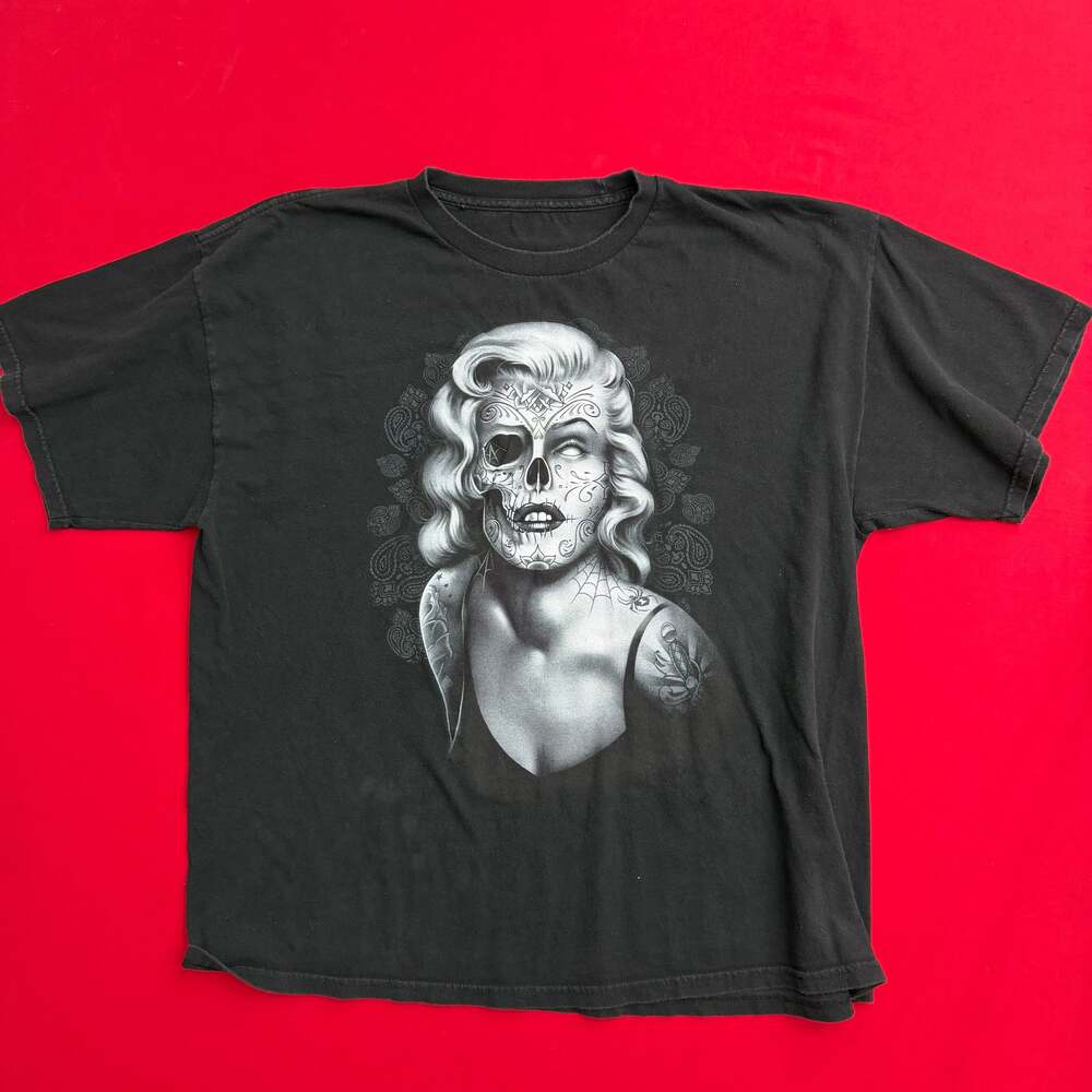 Vintage Y2K‎ Alstyle Marilyn Monroe Skull Tattoo Goth Graphic T-Shirt SIZE L